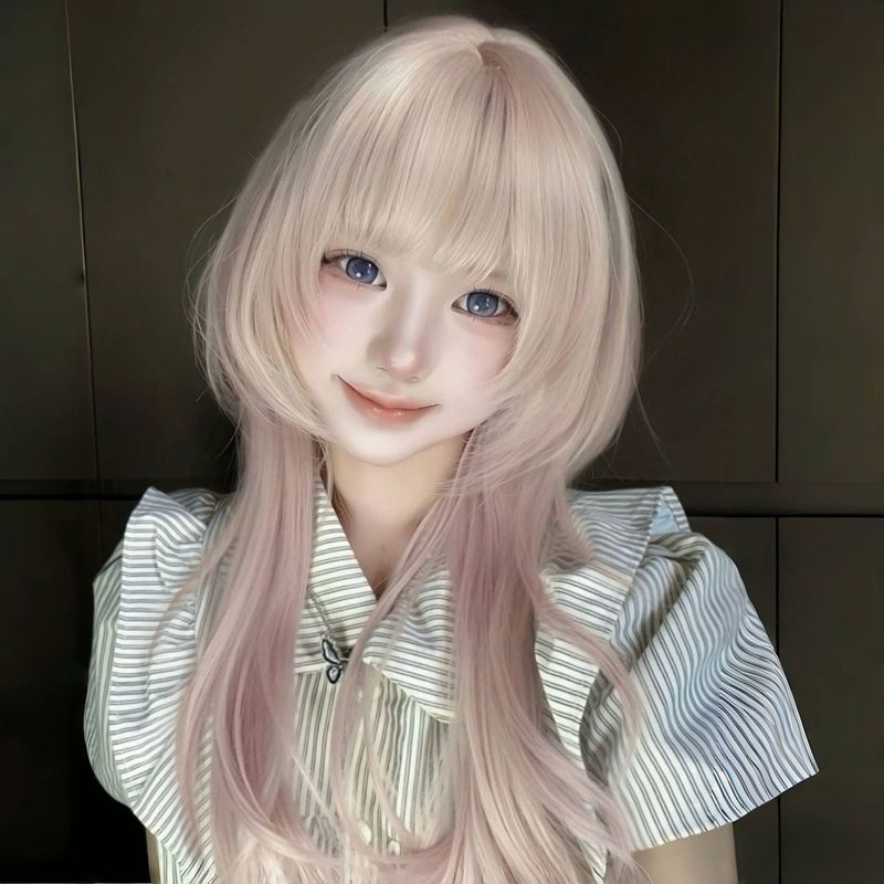 假发女粉色水母头高层次狼尾挑染渐变甜美lolita网红日常全头套|undefined