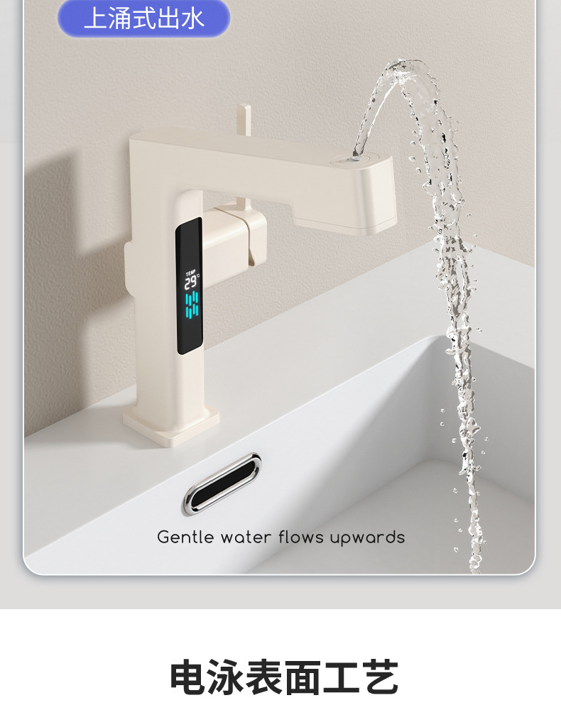 Milky white pull-out digital display washbasin faucet, cold and hot all-copper multi-functional gun gray top water outlet washbasin faucet undefined