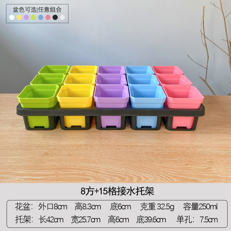 플라스틱 - 15그리드 검정색 브래킷 + 15가지 혼합 색상의 8포트 세면대, 8가지 색상의 세면대 - 환경 친화적인 플라스틱