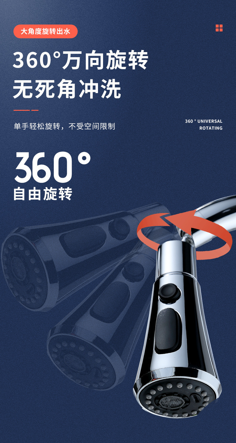 Splash-proof, multi-directional pressure-increasing, three-speed blade, 360-degree rotation, no blind spots for flushing, aerator, kitchen faucet undefined