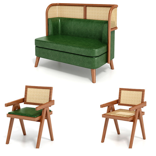 Commercial coffee milk tea snack barbecue hot pot restaurant table and chair combination solid wood rattan Japanese noodle shop tea restaurant booth