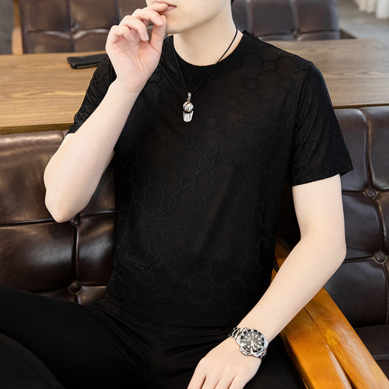 High-end Ice Silk Short-sleeved T-shirt Men's 2025 New Summer Thin T-shirt Trendy Men's Half-sleeved Upper Clothes