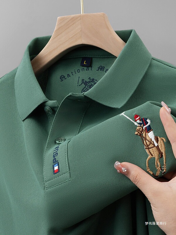 New Summer Cotton Men's Short-Sleeve T-Shirt with Paul Collar, Loose Fit, Embroidered, Heavy Top for Middle-Aged Men by Mengwei