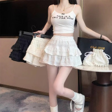 白色蛋糕裙半身裙女夏季新款小个子高腰a字短款蕾丝芭蕾蓬蓬短裙