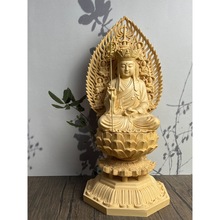桧木精雕木雕九华山地藏王菩萨坐莲花佛像客厅禅意摆件神像工艺品