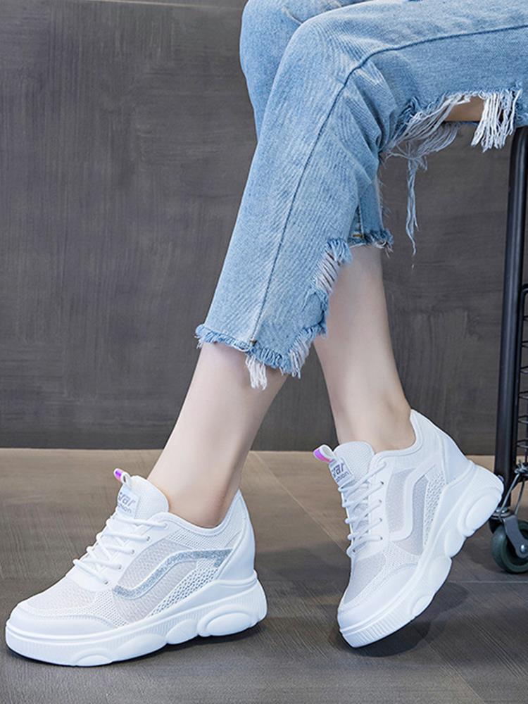 universal breathable white sneakers with hidden heel for leisure