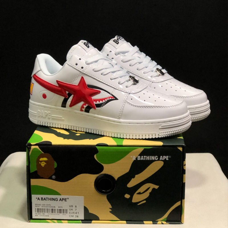 Bape Sta猿人頭空軍連名漫威白黒パンダの漆皮の厚い底が高くなりました。|undefined