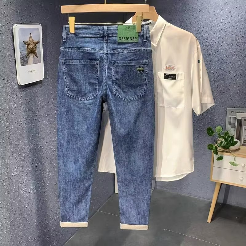 Jeans new autumn elastic slim fit straight trendy brand versatile casual men's small leg long pants trend_vogarts.com