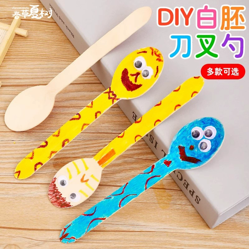 Белый эмбрион деревянный нож и вилка ложка детская поделка живопись граффити деревянный нож деревянная вилка деревянная ложка креативная ручная работа материал сумка