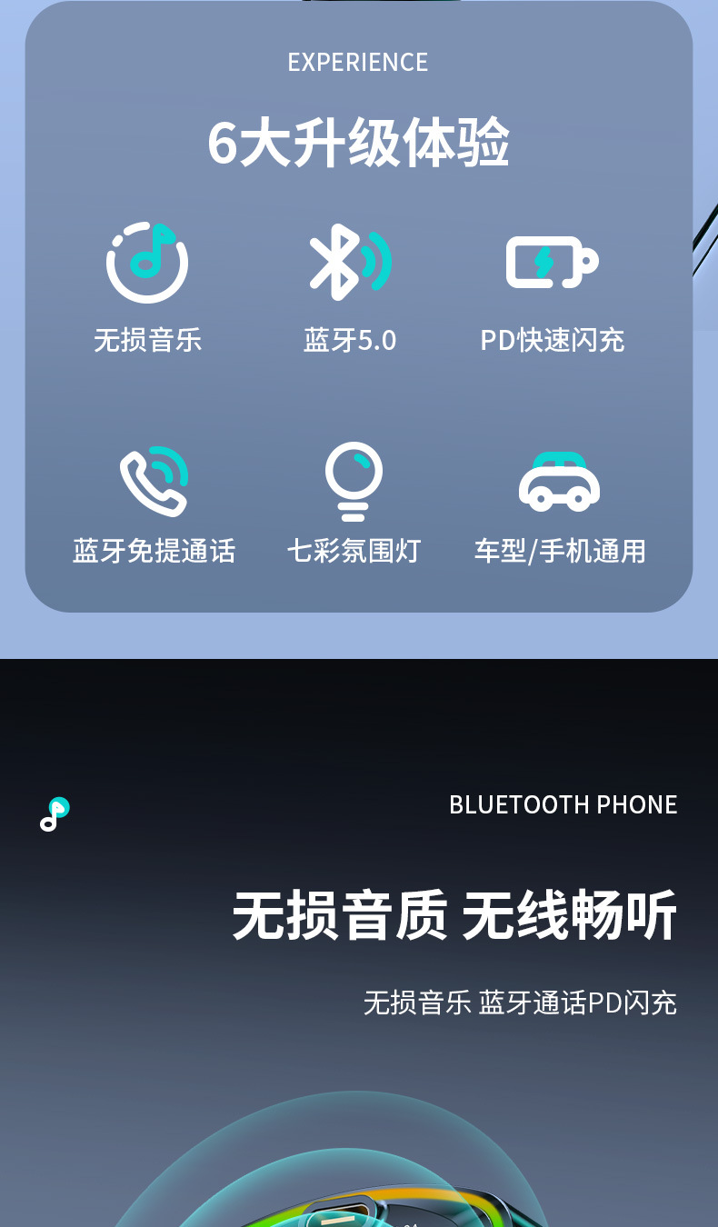 Suitable for Car Bluetooth Receiver Lossless Mp3 Player Car Music U Disk Converter Cigarette Lighter Fast Charging
