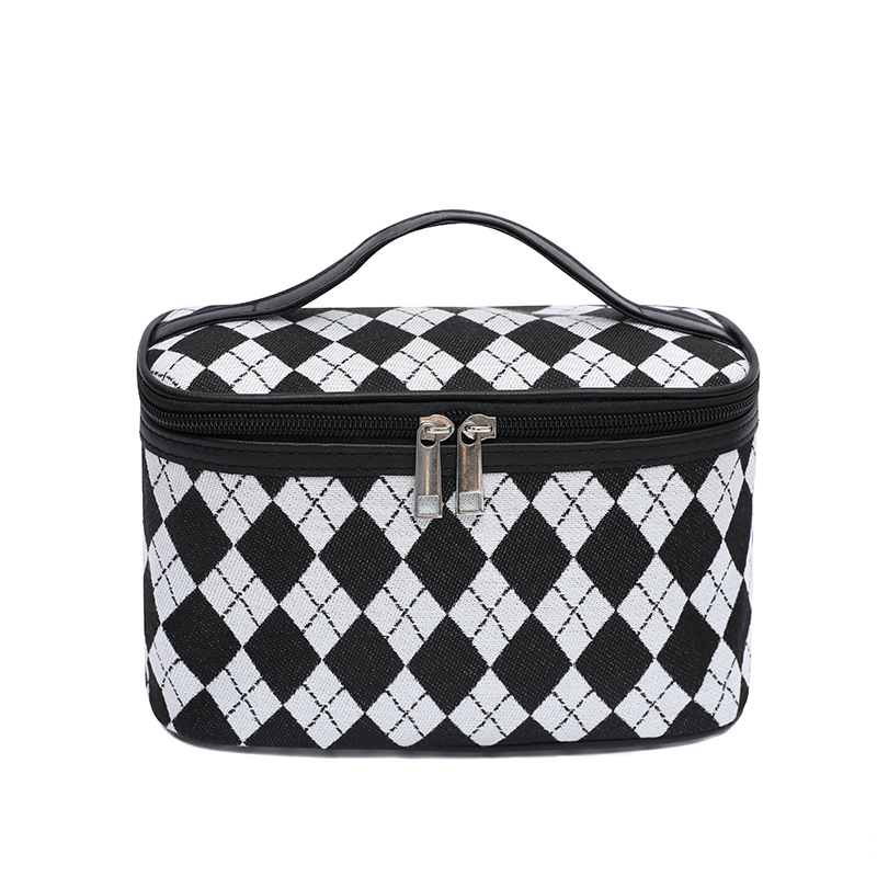 Bolsa de cosméticos estilo 2025, bolsa de cosméticos a cuadros, serie blanco y negro, bolsa de almacenamiento impermeable.