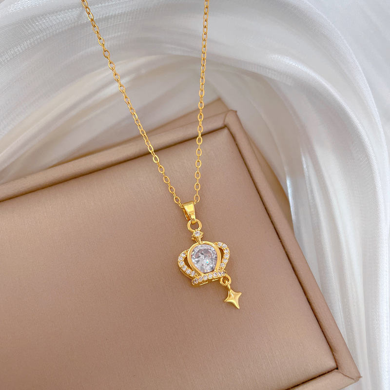 Gorgeous Diamond Crown Necklace For Women Versatile Collarbone_voghion.com
