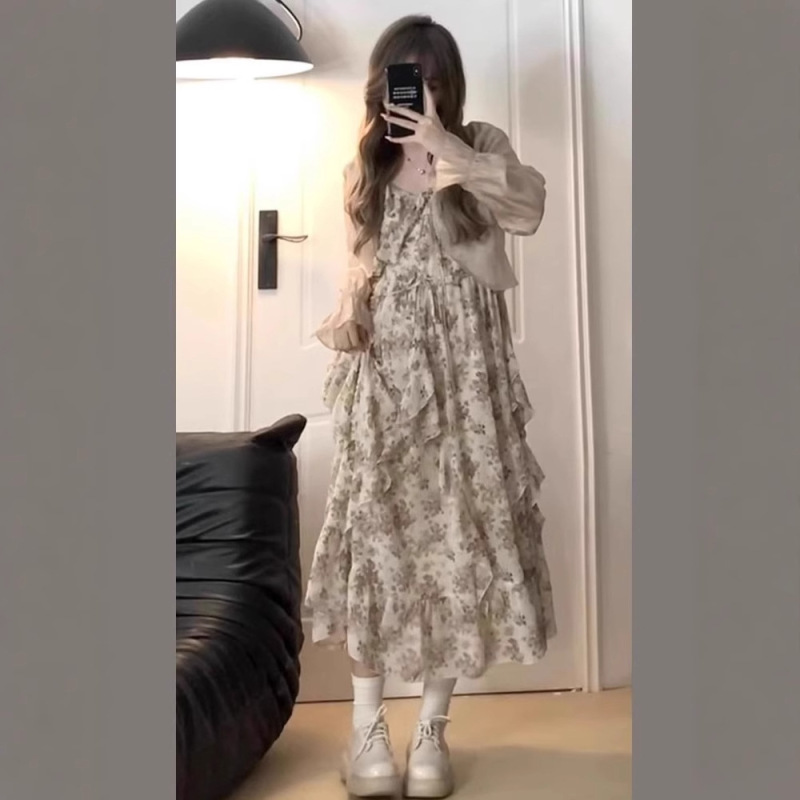 plus size French Ruffled Elegant Skirt Cardigan Women's Summer Slight Chubby Girl's Tea-in-tea Slim Long Skirt suit