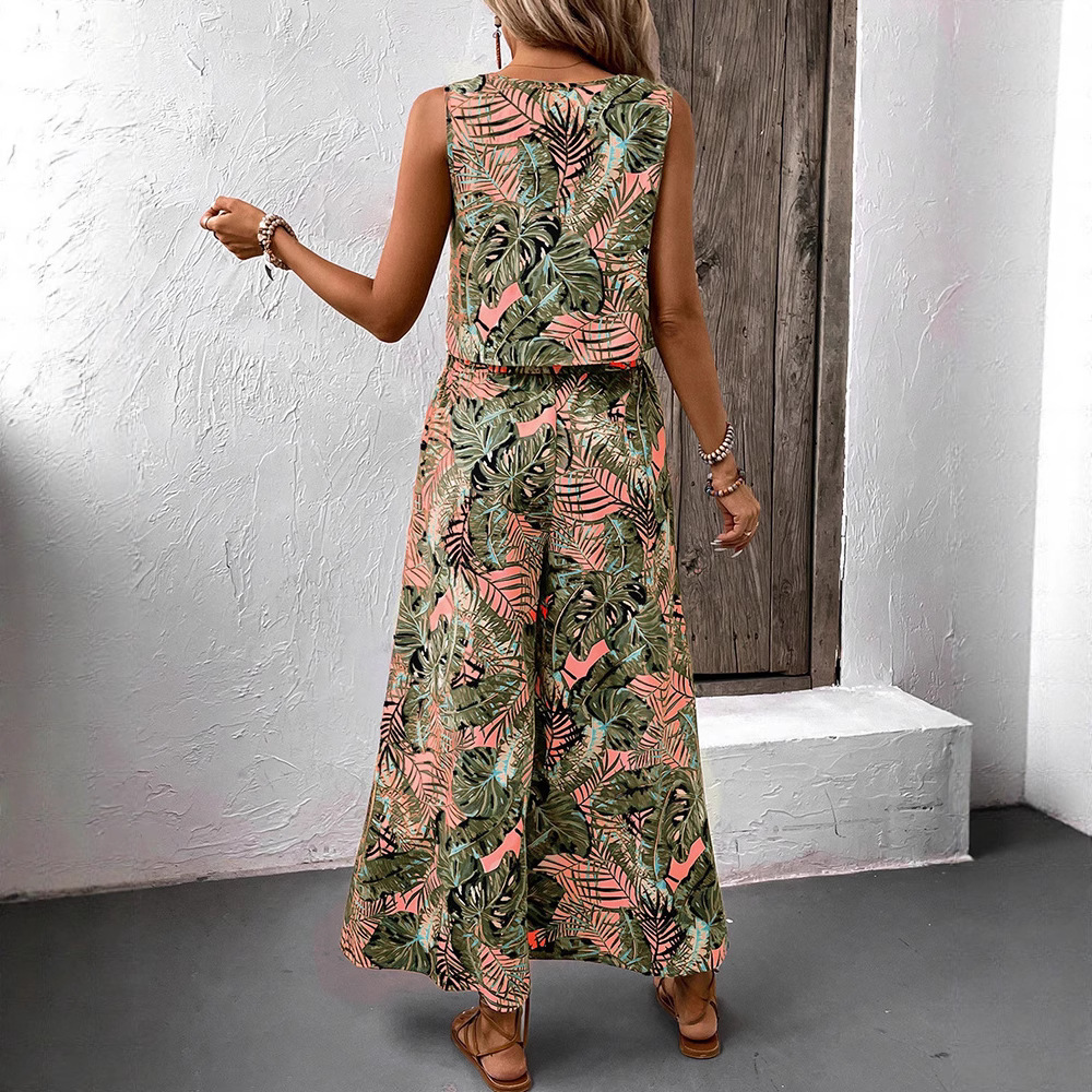 Damen Set Aus Bohemian Top Und Hose Mit Geradem Bein_voghion.com