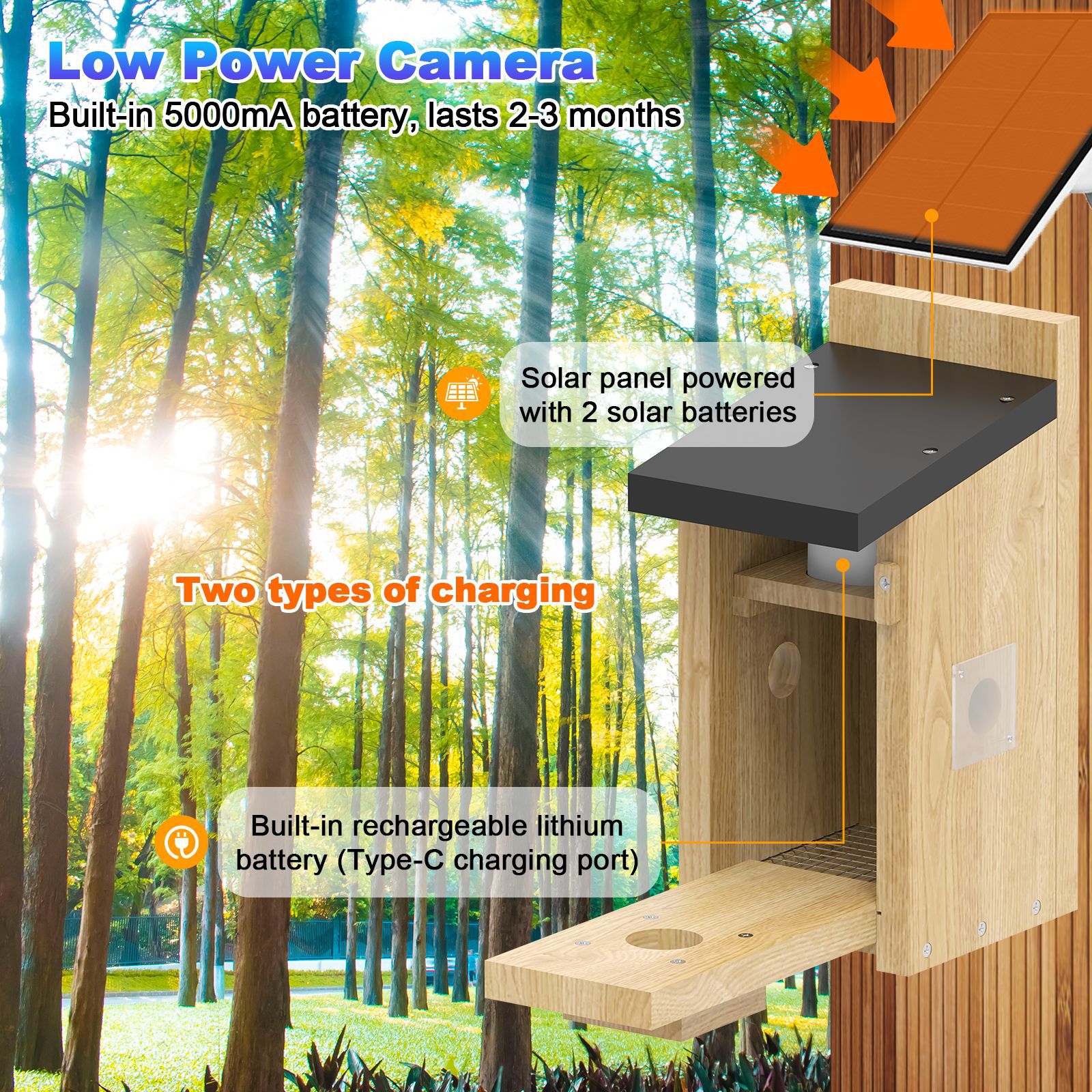 Fábrica de fuente de incubación visual nido de pájaros nido de pájaros comercio exterior explosión inteligente 2.5K HD cámara de monitoreo wifi