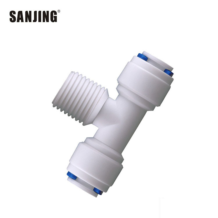Fábrica al por mayor 6064 purificador de agua de alta calidad POM conector 2 puntos dientes a su vez 2 puntos tubo tee conector de enchufe rápido