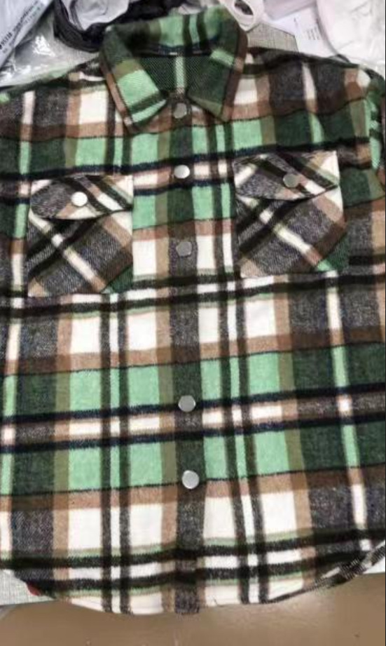 thickened plush long-sleeved loose single-breasted plaid shirt coat NSYBL136697