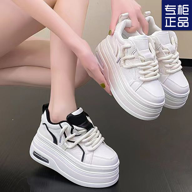 10cm Invisible Inner Height-Increasing White Shoes for Women 2024 New Hot Style Small Thick-Soled Platform Wedge-Heeled Breathable Sneakers