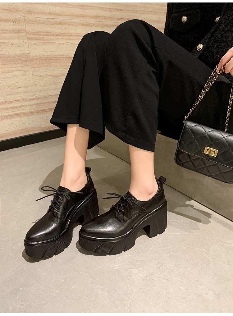 Giày loafer nữ đế xuồng cao gót buộc dây da bò thật — màu nâu chi tiết 6