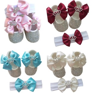 Foreign trade new baby shoes Crystal Diamond baby shoes toddler soft bottom set children's one-year-old princess skirt shoes
