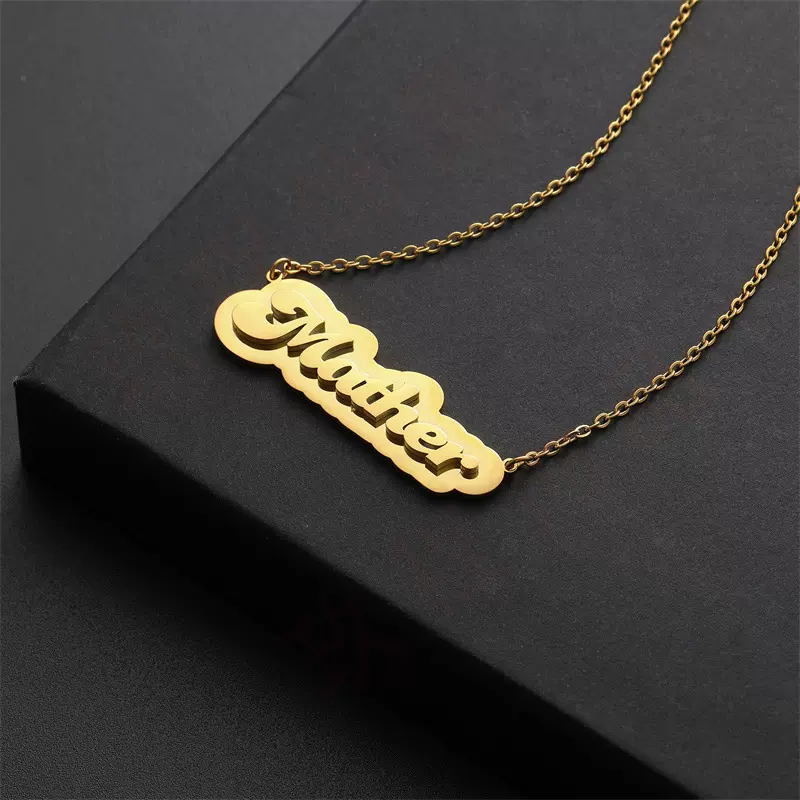 【一件定制】创意不锈钢英文字母焊接双层吊坠电镀18K金名字项链