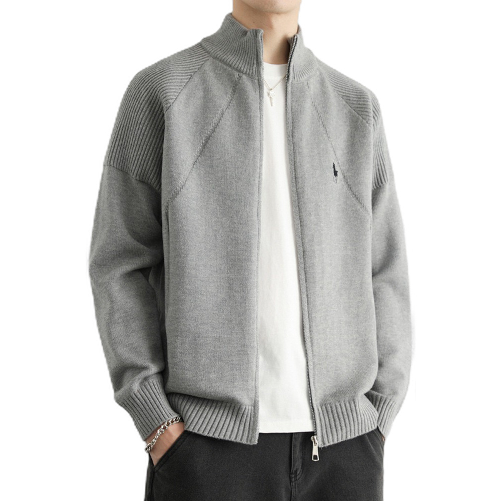 Explosiones transfronterizas de tamaño europeo de montar marca bordada doble cremallera jersey suéter cardigan chaqueta fábrica al por mayor