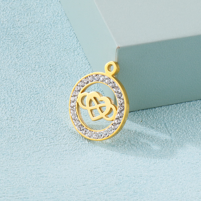 6g Weight 0.03µm Gold Plating Thickness PVD Coated Gold Plating Process Pendant Jewelry Making Type 1 Piece Stainless Steel Zircon 18K Gold Plated Infinity Heart Shape