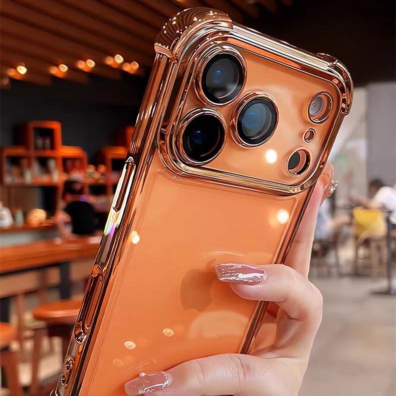 Four-Corner Anti-Fall Acrylic Suitable for Iphone17 Mobile Phone Case Apple 17Promax Transparent with Lens Film Simple