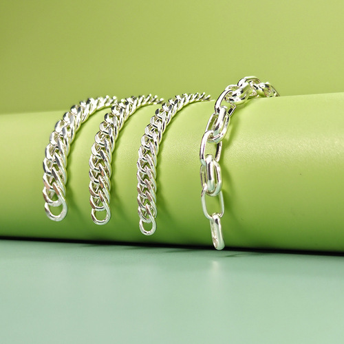 S999 pure silver semi-finished woven chain wholesale Cuban chain riding whip chain simple design style bracelet necklace