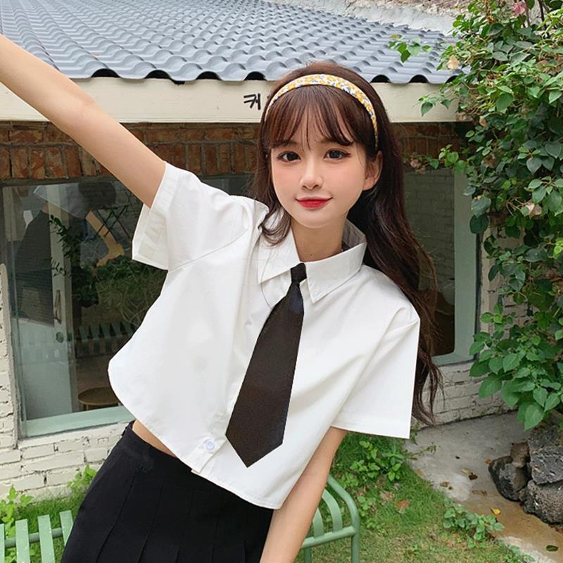 Jk Uniform Tie White Shirt Women's Summer Short-sleeved Design Sense Niche Small Short Top College Style Suit