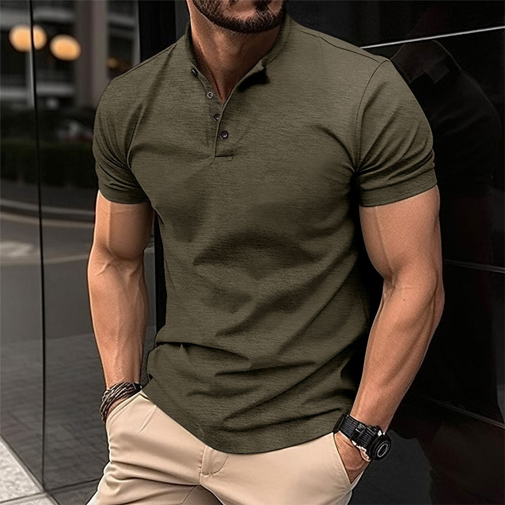 Men's Solid Color Simple Style Turndown Short Sleeve Loose Men's T-shirt display picture 5