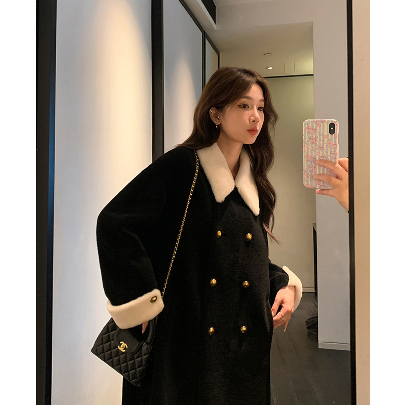 Rongshang "Ink Velvet Night Mist" Noble Lady 2026 Winter New Model Sheepskin Mid-Length Wool and Fur Integrated Coat