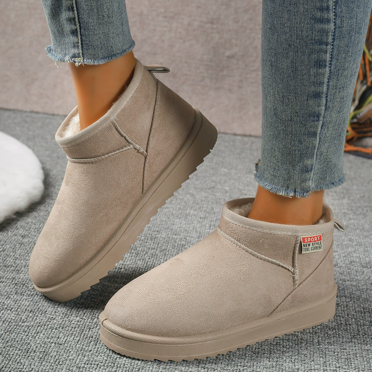 Winter Warm Ankle Boots with Plush Shearling Lining, Platform Sole, Internet Celebrity Style