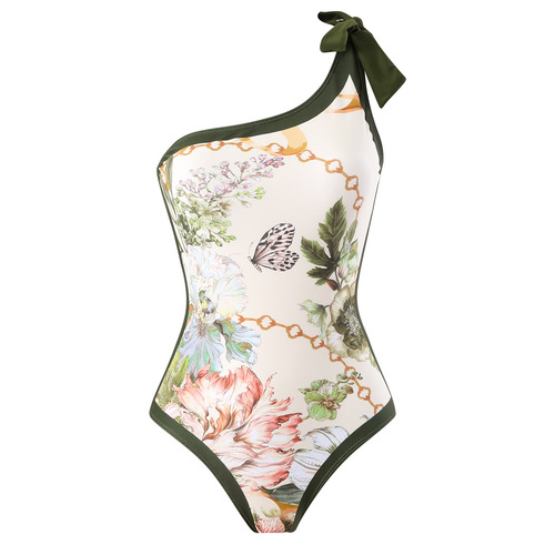 2025 Sexy One-piece Swimsuit Women's European and American Retro Off-shoulder Swimwear Chiffon Beach Dress Swimsuit Set