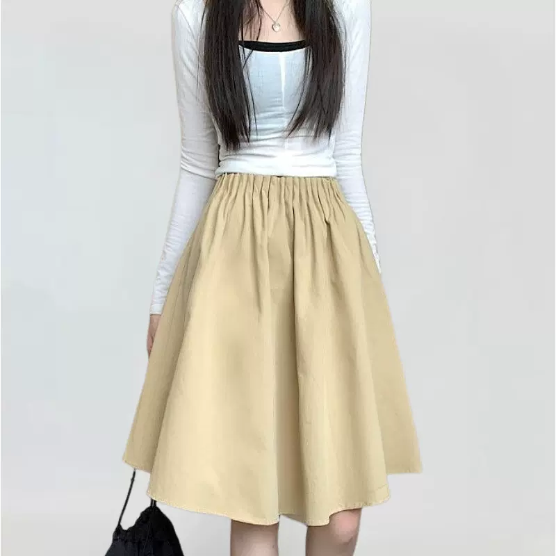 松紧高腰半身裙女2025夏季新款韩版宽松大码显瘦字裙大摆裙伞裙子