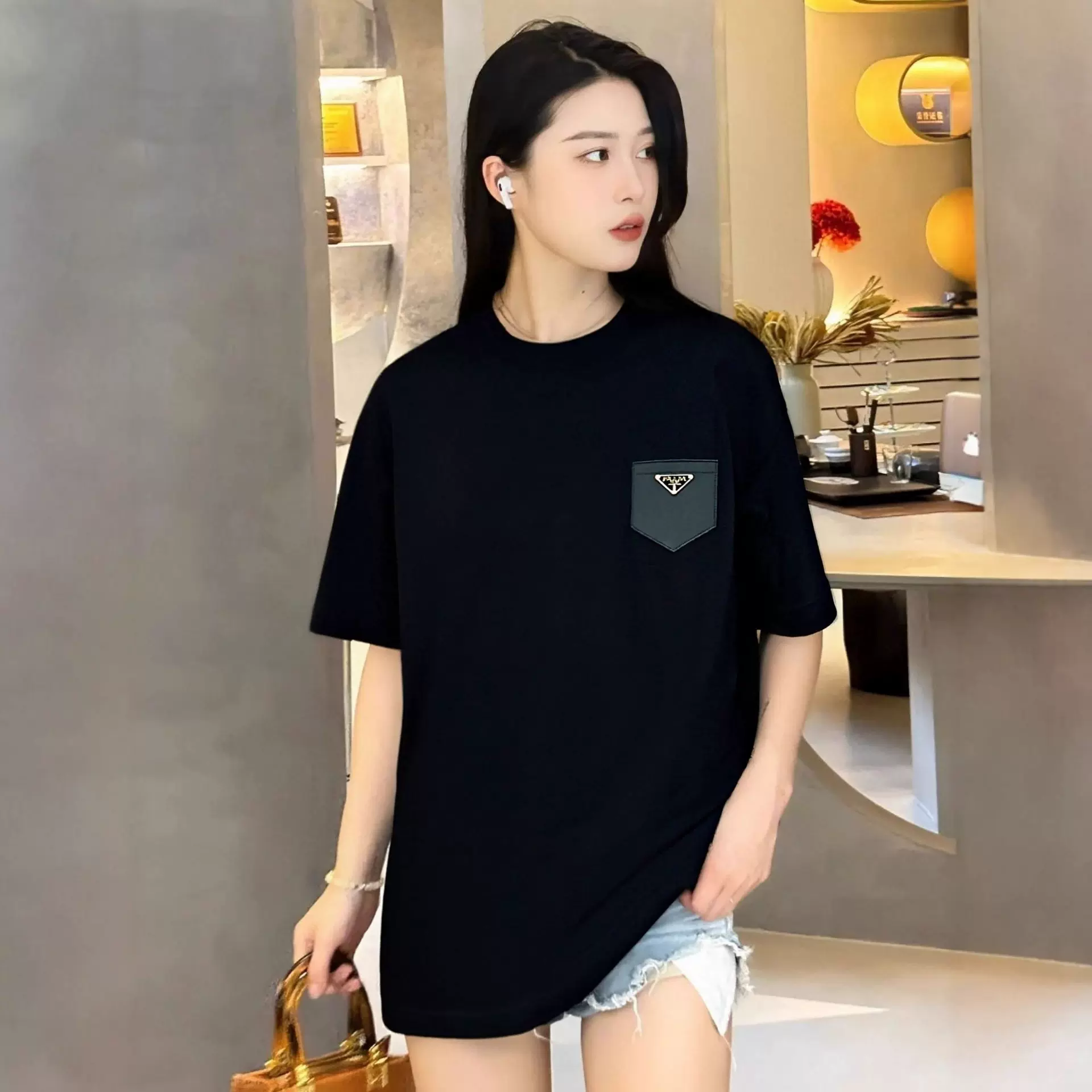 潮牌普家t恤女纯棉半袖衫 高版本PRA体恤宽松圆领短袖t恤男女同款