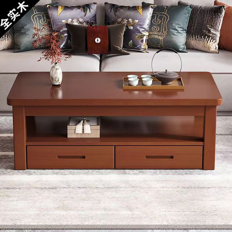 Solid Wood Coffee Table for Living Room Simple Modern Double-Layer Table Simple Chinese Style Small Apartment Rectangular Economical Tea Table