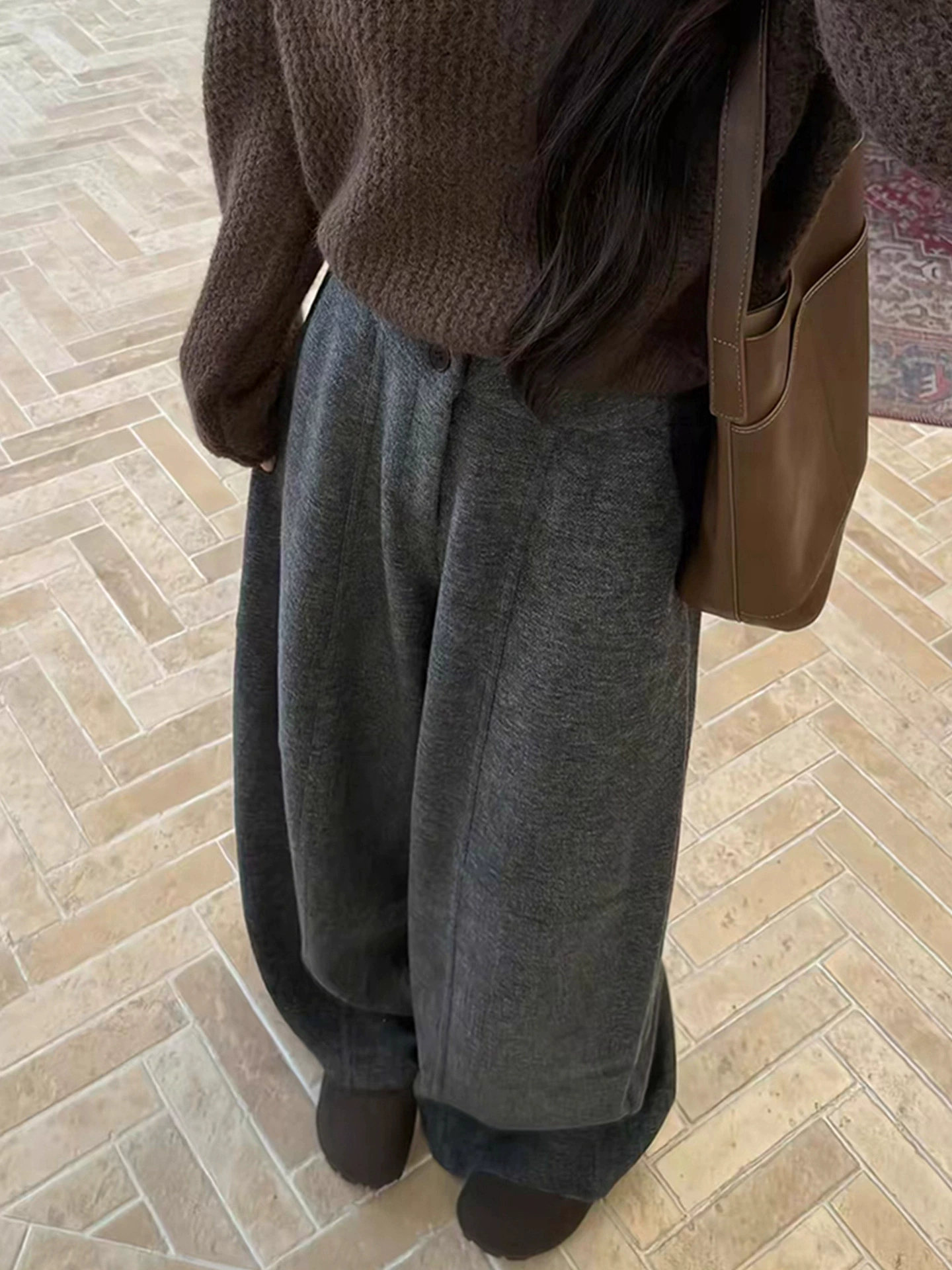 Fleece woolen trousers, plus size, loose fit