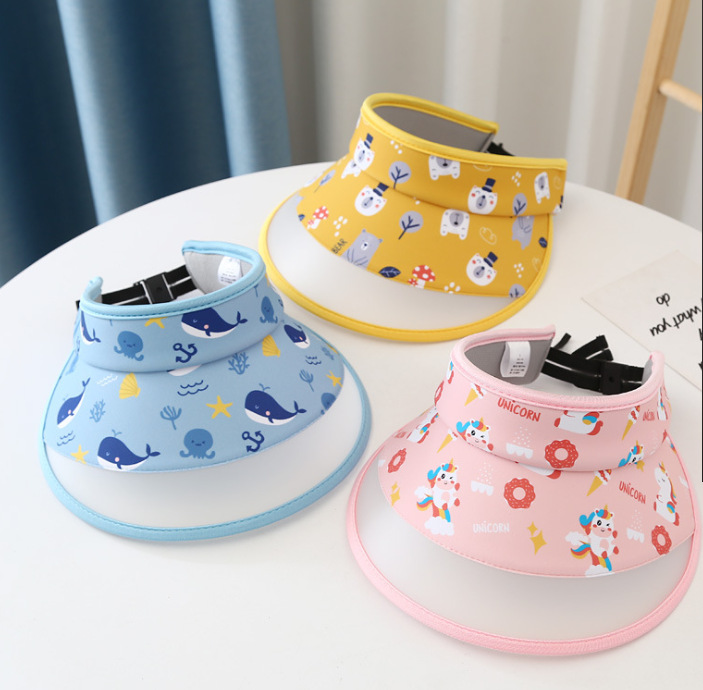 韓國同款兒童帽子卡通印花可愛男女寶寶大檐遮陽帽嬰兒夏季空頂帽