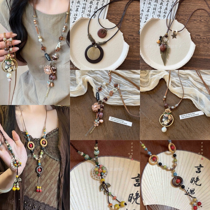 Bohemian Style Retro Ceramic Necklace Women's New Chinese Style Alien Style High-end Long Woolen Chain Accessories Bohemian Style Retro Ceramic Necklace Women's New Chinese Style Alien Style High-end Long Woolen Chain Accessories