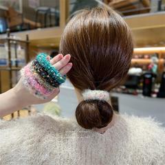 Autumn and winter colorful plush headband ball head high ponytail hair rope high elasticity and durable rubber band women's hair tie headband