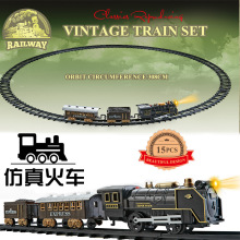 跨境仿真电动声光行驶轨道古典模型火车复古火车模型玩具男孩批发