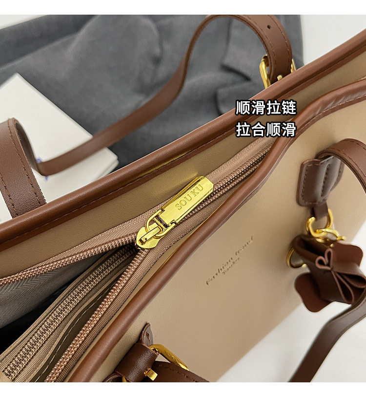 Túi tote nữ cỡ lớn nhiều ngăn đeo vai đi làm — Màu kaki, Màu nâu, Màu trắng be, Màu đen chi tiết 6