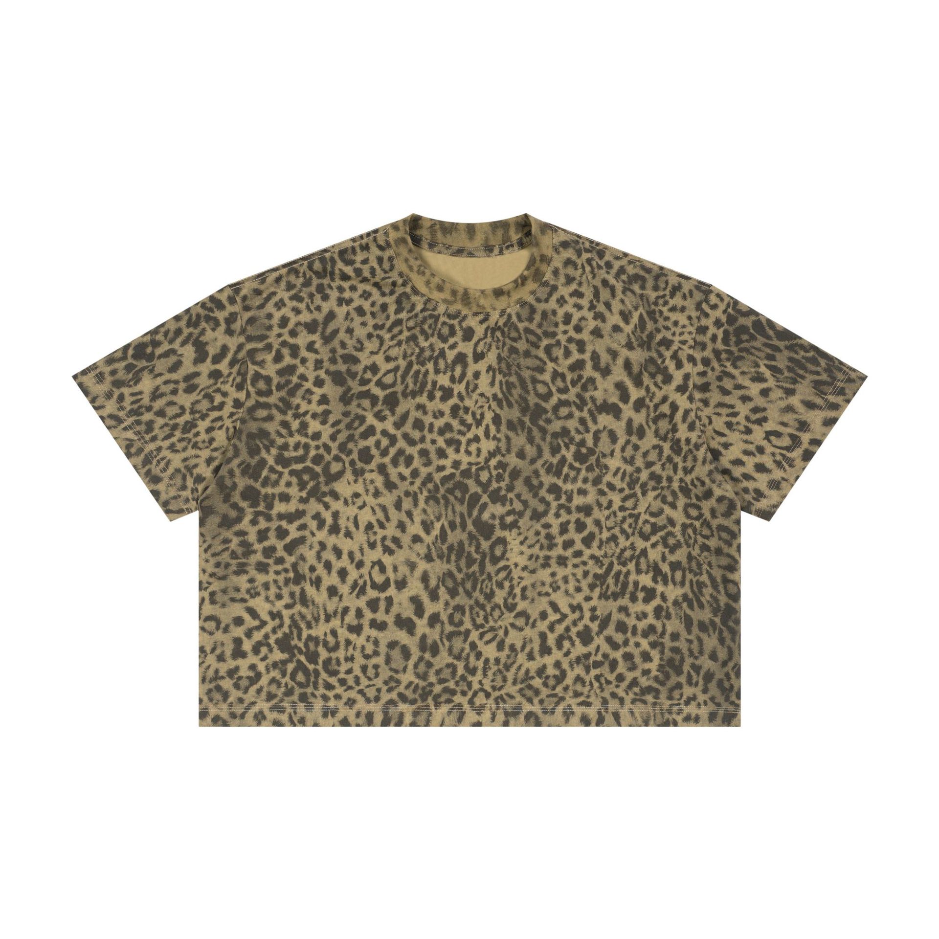 Verano nueva marca de moda impresa leopardo camiseta de manga corta hombre corto suelto ropa de hombre adolescente hombro de cuello redondo manga corta