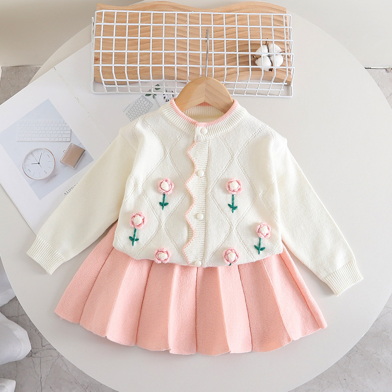 Børnetrøje Håndlavet seks blomster Sød strikket pige baby cardigan nederdel efterår/vinter Ny pigetrend_voghion.com