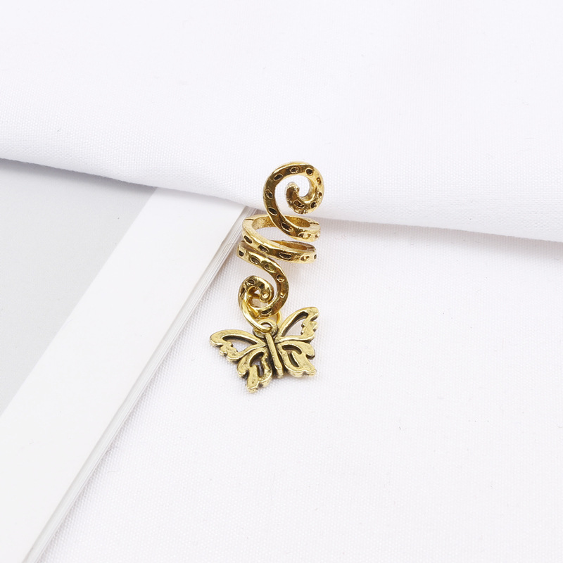 Europa y América sucia trenza hebilla de pelo hip hop aleación espiral accesorios para el cabello colgante de mariposa anillo de pelo de moda chica fresca trenzado accesorios para el cabello anillo de pelo