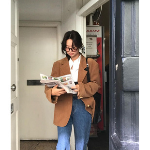 Korean Thebarn*Net Corduroy Suit Jacket 2025 Spring & Fall Retro High-End Gold Buckle Eight-Milk Suit