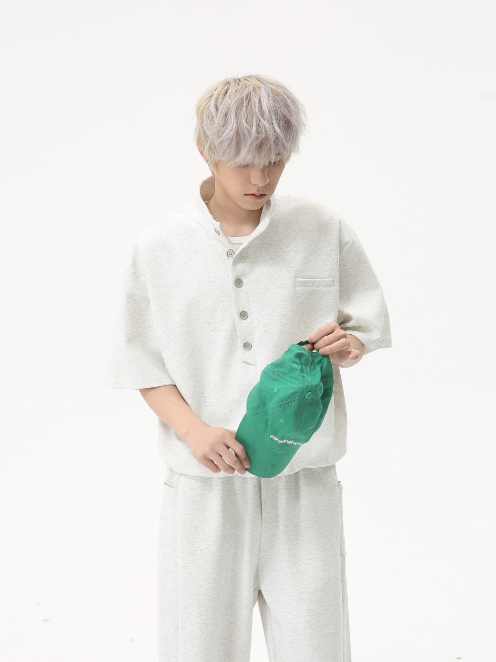 MTLCLOTHES para hombre | Coreano simple espacio botón de algodón cuello alto color sólido casual todo fósforo traje deportivo de moda