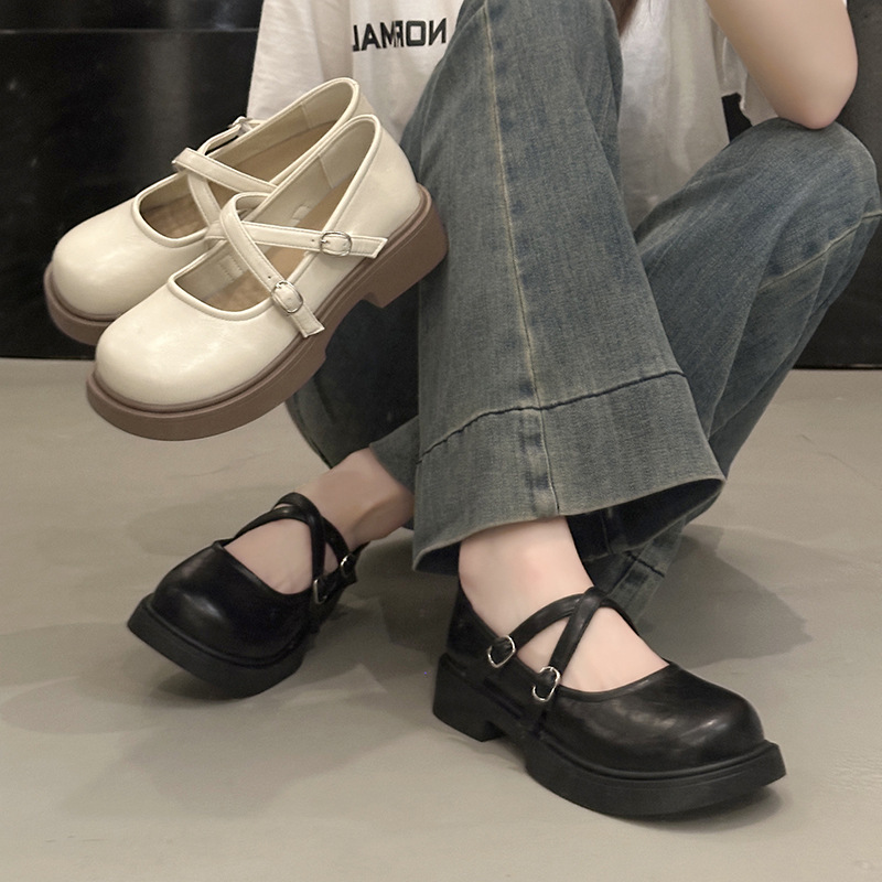 双带小皮鞋女秋季外穿2025新款百搭法式乐福鞋复古浅口玛丽珍女鞋|undefined