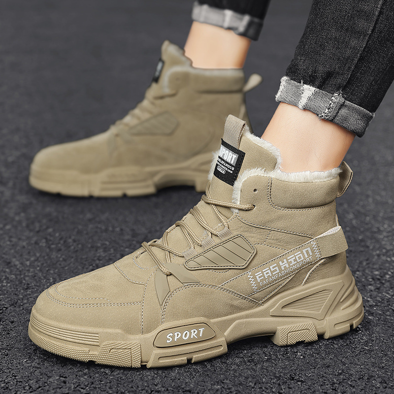 Nuevos zapatos de algodón de invierno, zapatos casuales con cordones de alta costura de moda para hombres, zapatos de herramientas para deportes al aire libre cálidos de terciopelo para estudiantes